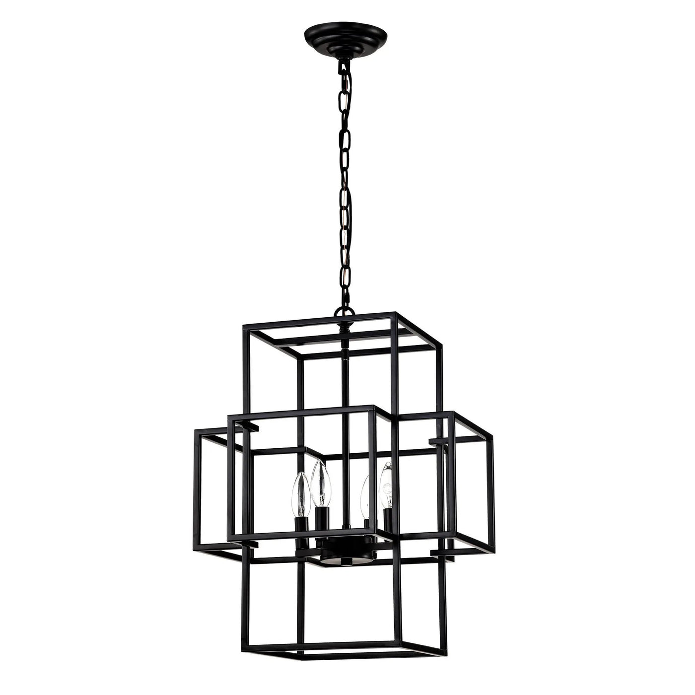 4 Light Metal Lantern Tiered Pendant Hanging Light Fixtures, Industrial Farmhouse Adjustable Height Chandeliers For Dining Room Hallway Foyer Entryway (E12 Bulbs Not Included) by Unique Piece Furniture