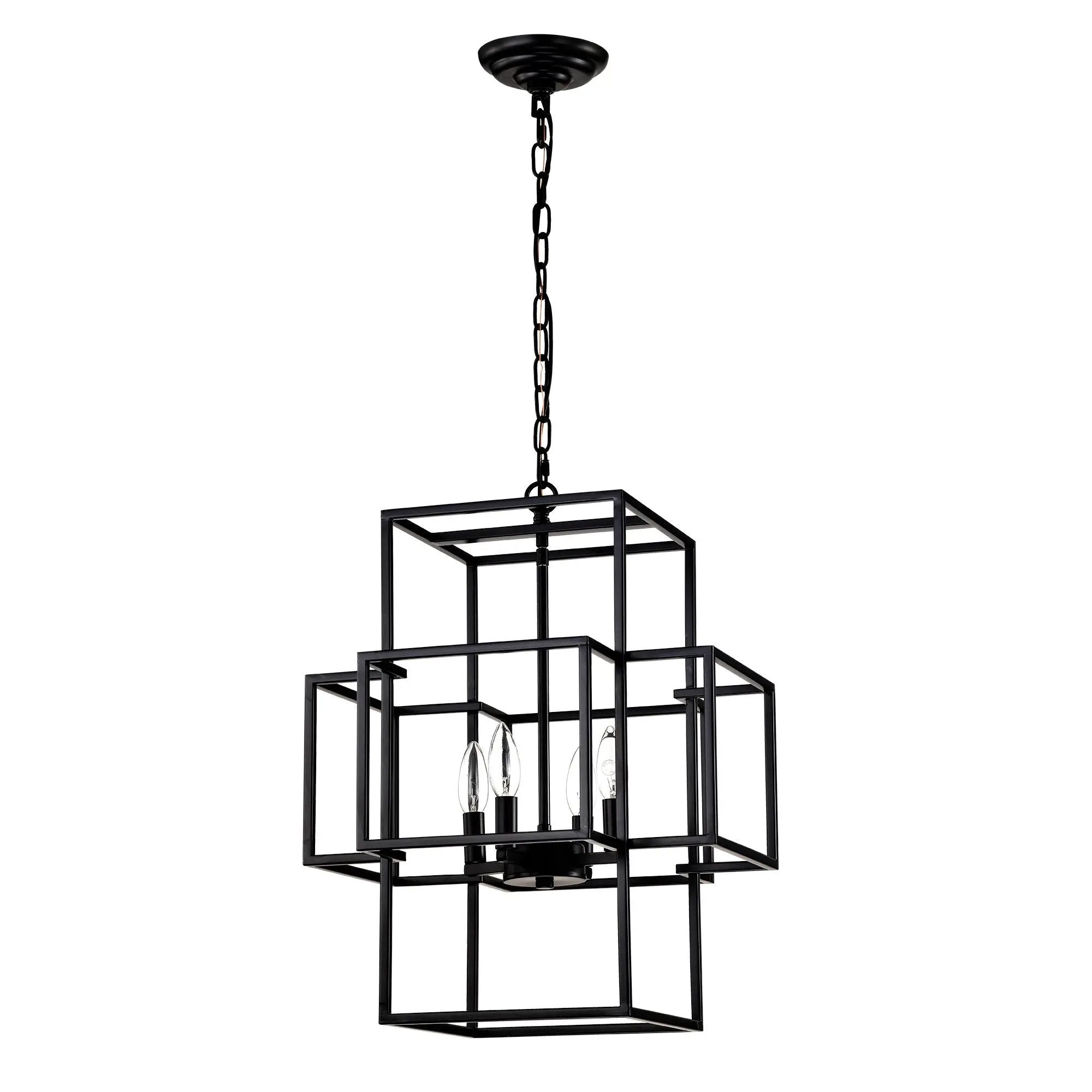4 Light Metal Lantern Tiered Pendant Hanging Light Fixtures, Industrial Farmhouse Adjustable Height Chandeliers For Dining Room Hallway Foyer Entryway (E12 Bulbs Not Included) by Unique Piece Furniture