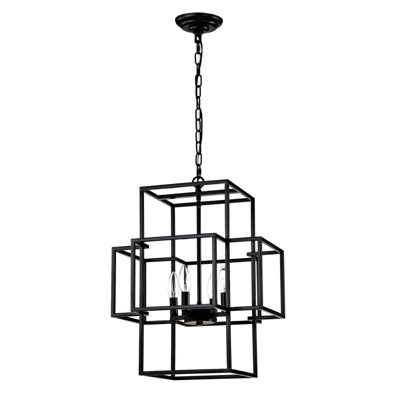 4 Light Metal Lantern Tiered Pendant Hanging Light Fixtures, Industrial Farmhouse Adjustable Height Chandeliers For Dining Room Hallway Foyer Entryway (E12 Bulbs Not Included) by HouseOfZazla