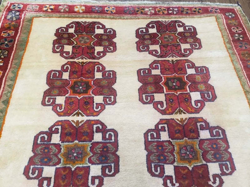 Vintage Persian Gabbeh Rug, Dark Red & Cream, Hand-Knotted, 5' x 6' 4" by Jewel Rugs