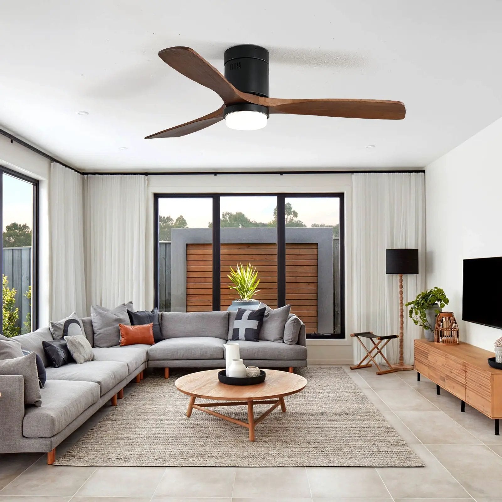 Indoor Ceiling Fan With Lights, Reversible DC Motor, Remote Control - Black by Unique Piece Furniture