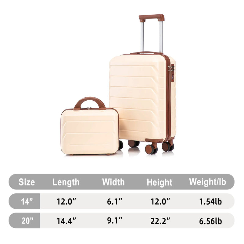 14'/20' 2-Piece Beige ABS Spinner Wheel Luggage Set by HouseOfZazla