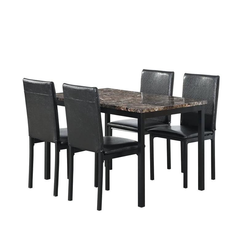 Furniture 5 Piece Metal Dinette Set with Faux Marble Top - Black by HouseOfZazla