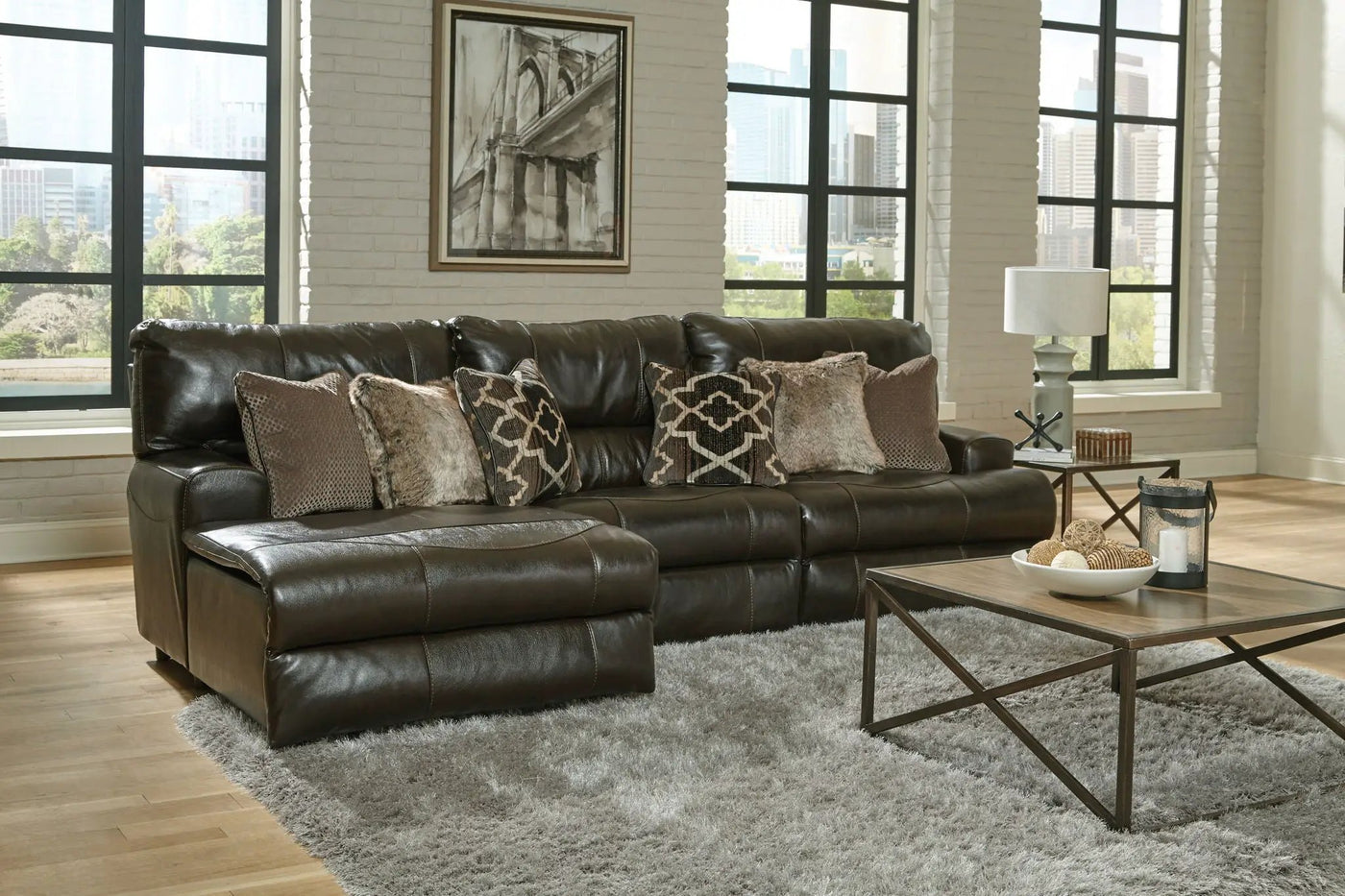 Como - 3 Piece Italian Leather Match Reclining Sectional by Unique Piece Furniture