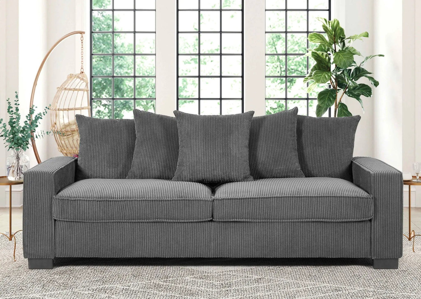 Luxe Sofa With 5 Matching Toss Pillows, Sleek Design, Spacious And Comfortable 3 Seater Couch by Unique Piece Furniture