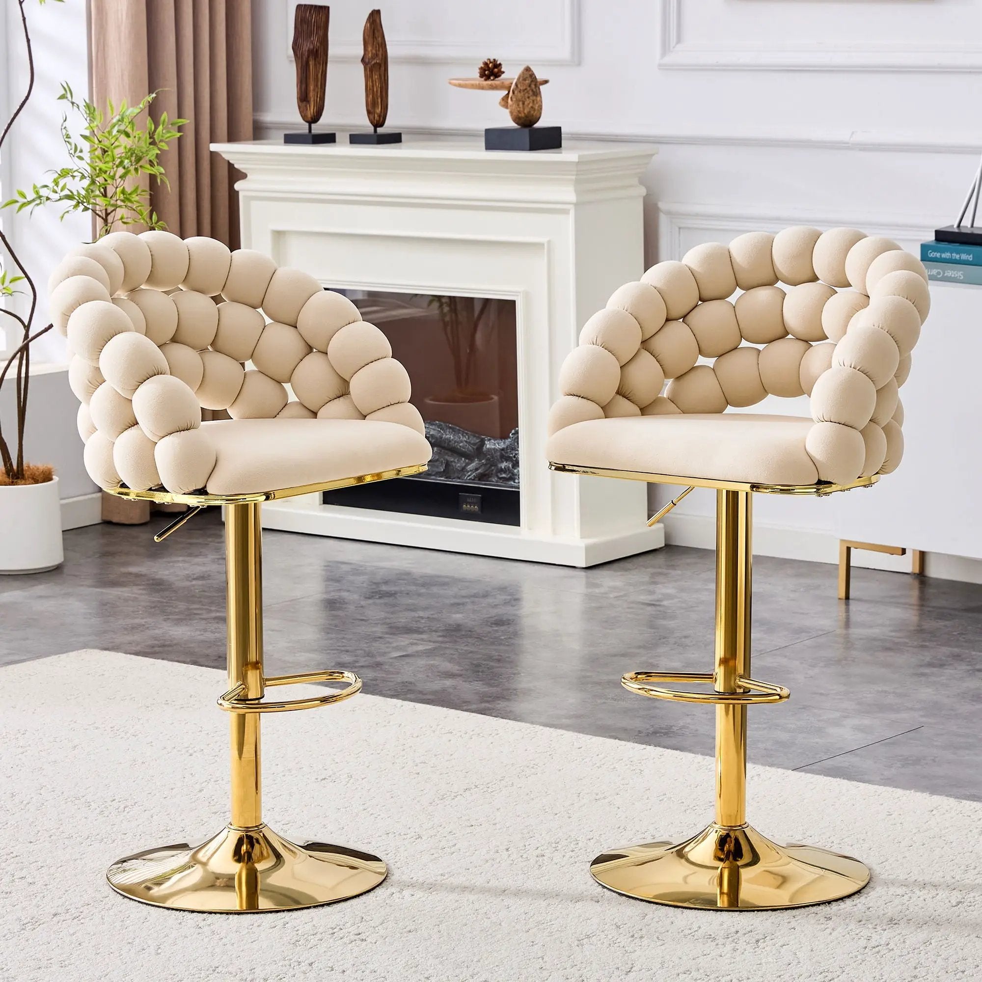 Puffy Bubble Chair, Ball Chain (Set of 2) - Beige / Gold by Unique Piece Furniture