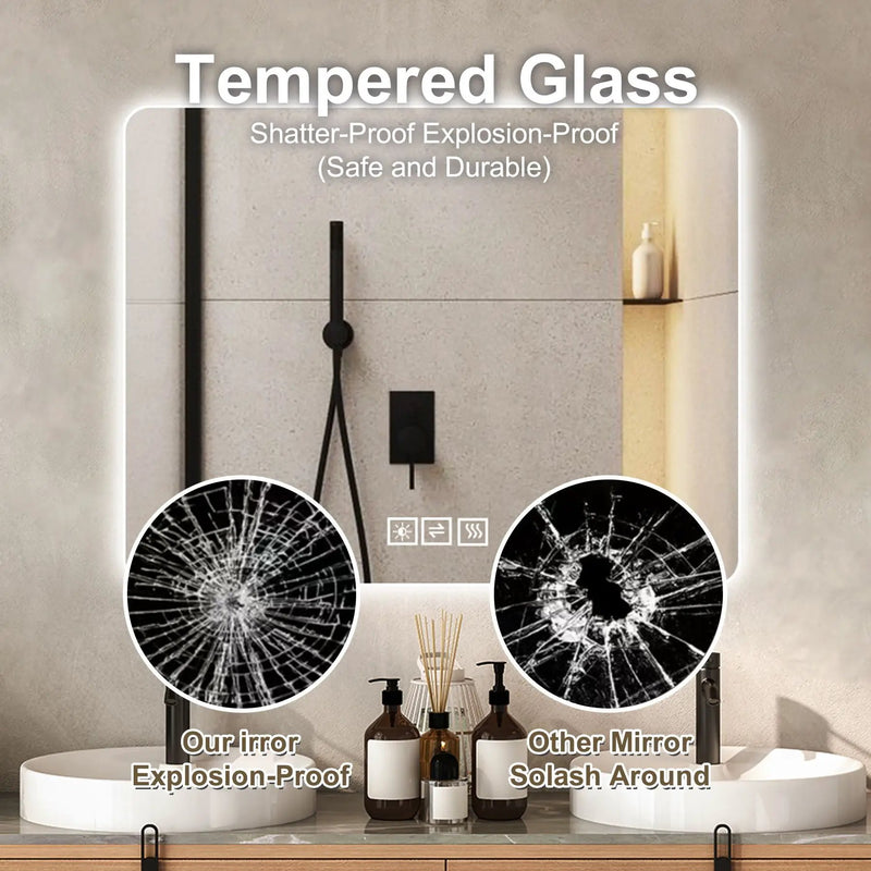 28" Bathroom Mirror With LED Lights Front And Backlit, Anti-Fog Lighted Vanity Mirrors For Wall Mounted And 5 Level Dimmable, Horizontal / Vertical - Clear by HouseOfZazla