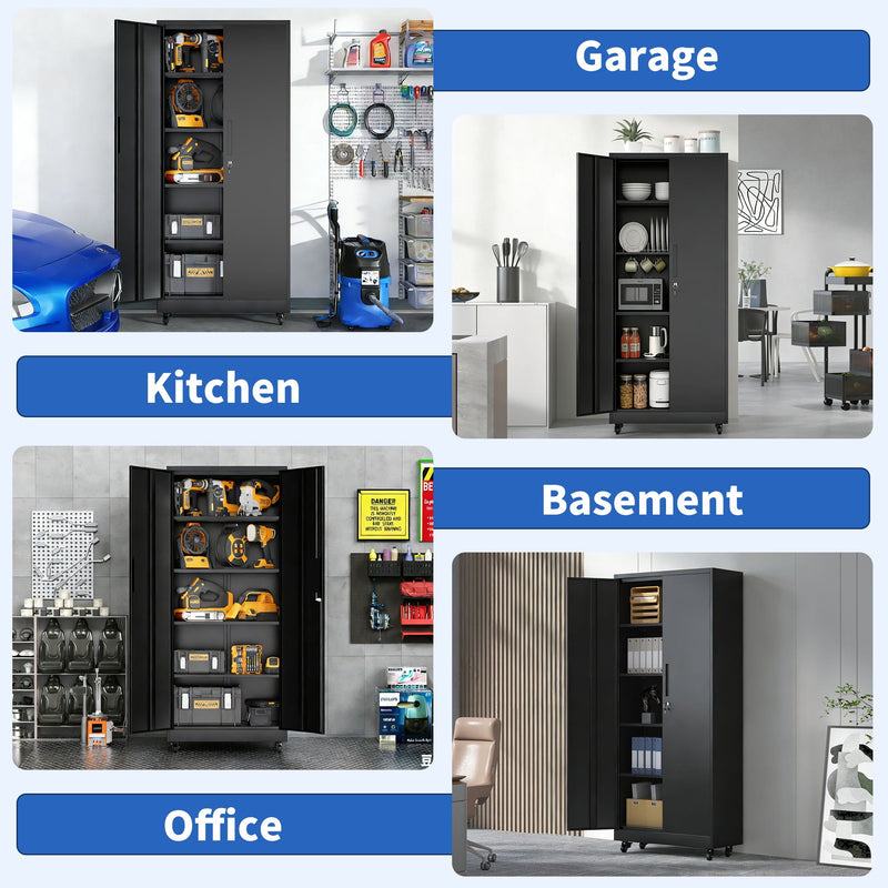 Heavy Duty Rolling Cabinet With Lock, Garage Storage Cabinet, 4 Adjustable Shelves For Tool Organization