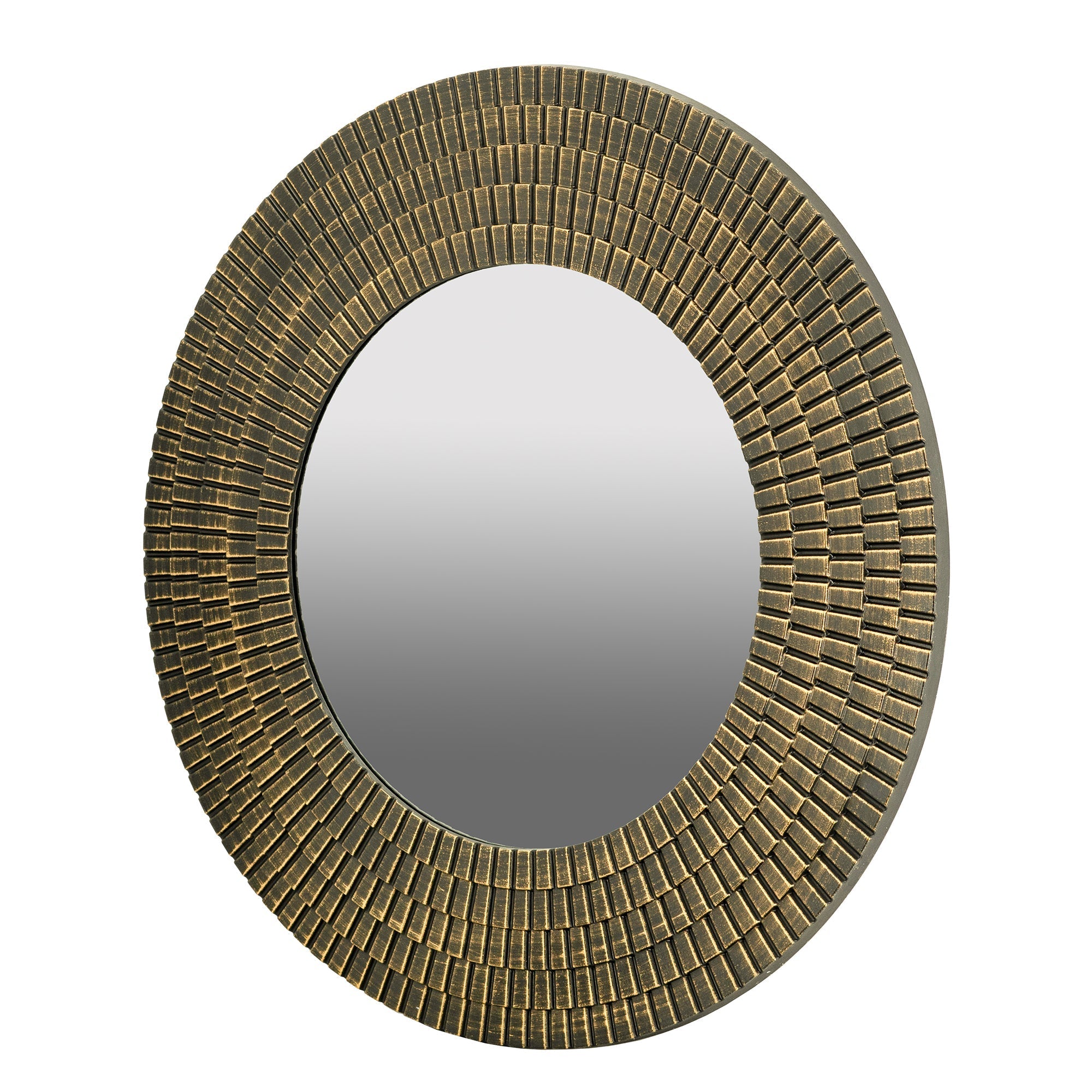 29.5" Round Gold and Black Wooden Accent Mirror with Woven Texture by HouseOfZazla
