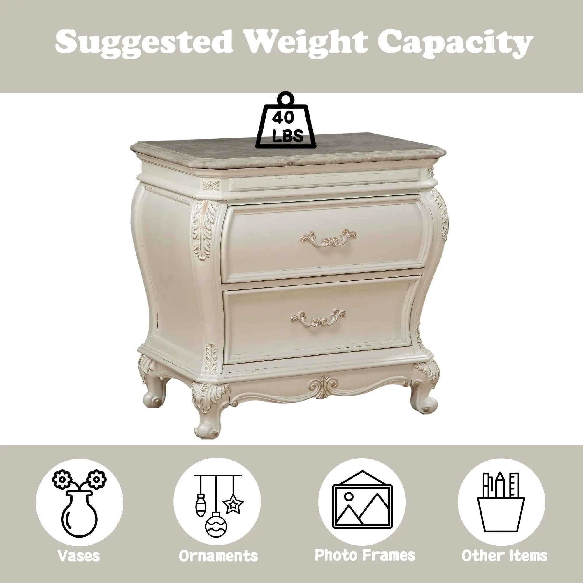 Chantelle - Nightstand With Granite Top - White by Unique Piece Furniture