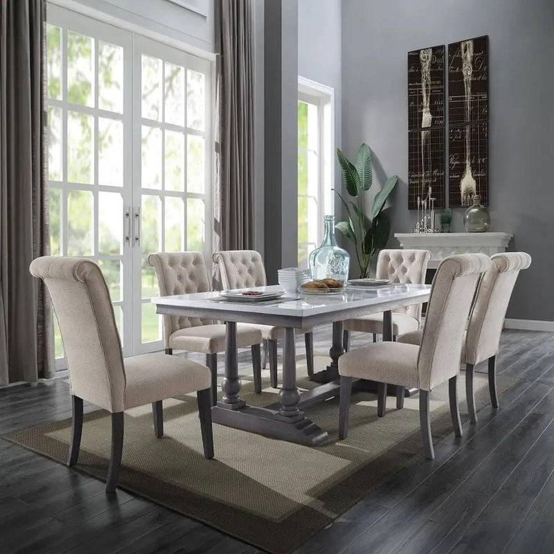 Yabeina - Dining Table - Marble Top Top & Gray Oak by Unique Piece Furniture