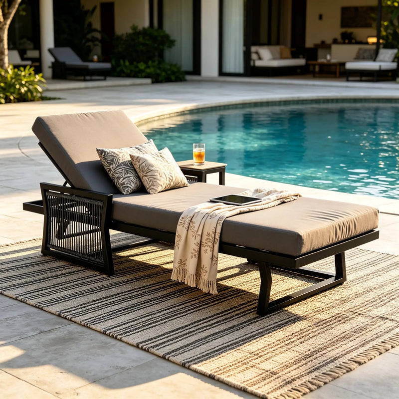 Black Iron Outdoor Chaise Lounge with Mixed Rope by HouseOfZazla