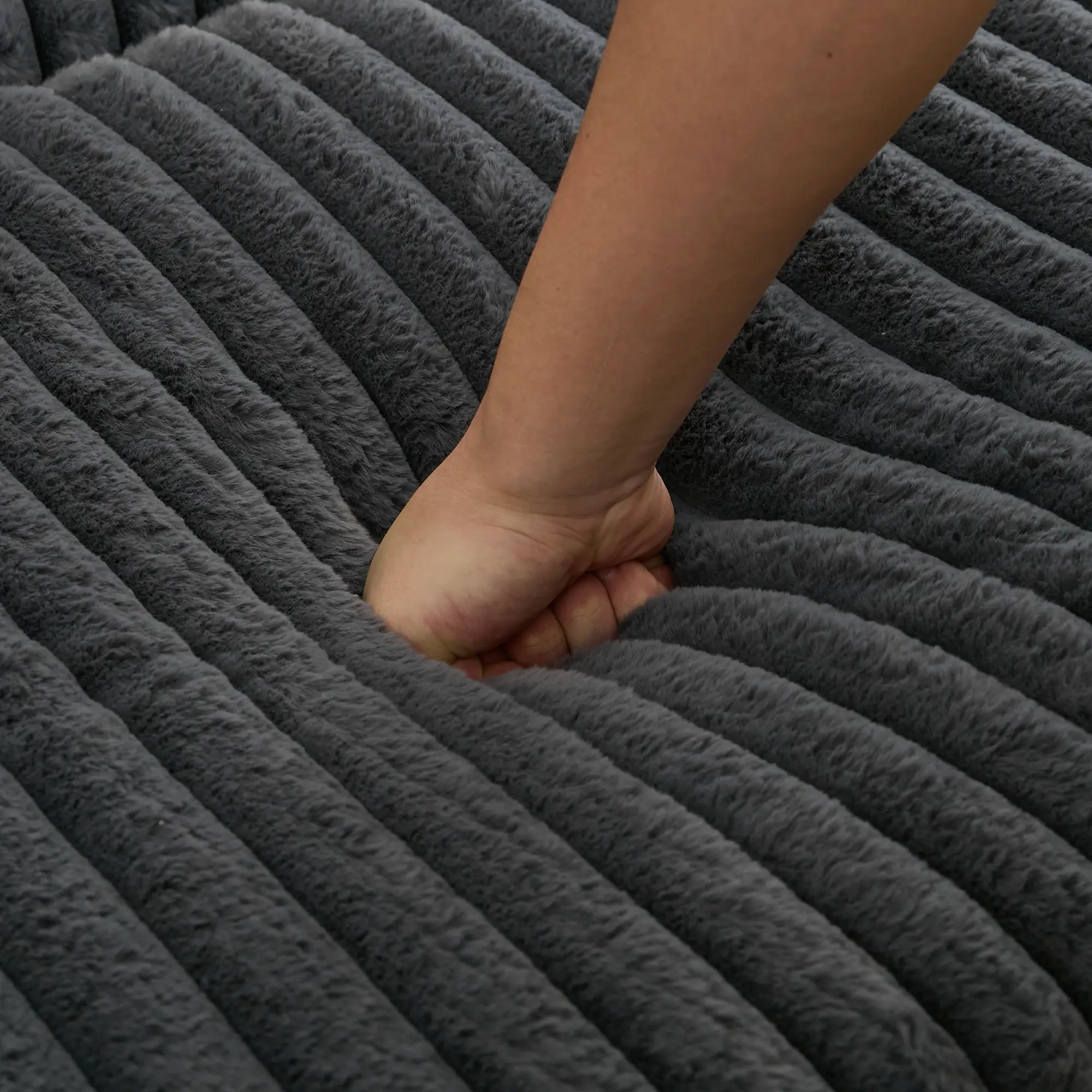 Oversized Corduroy Chaise Lounge with Ottoman in Dark Gray by HouseOfZazla