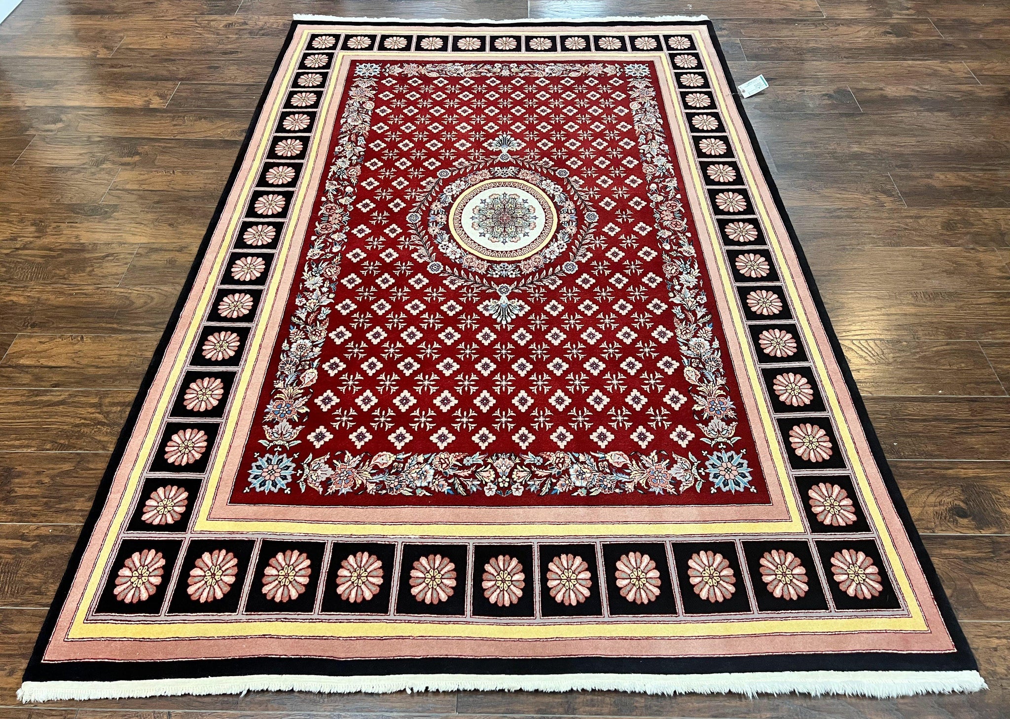 Pakistani Rug 6x9, European Aubusson Design, Wool Handmade Vintage Carpet, Dark Red, 6 x 9 Medium Sized Rug by Jewel Rugs