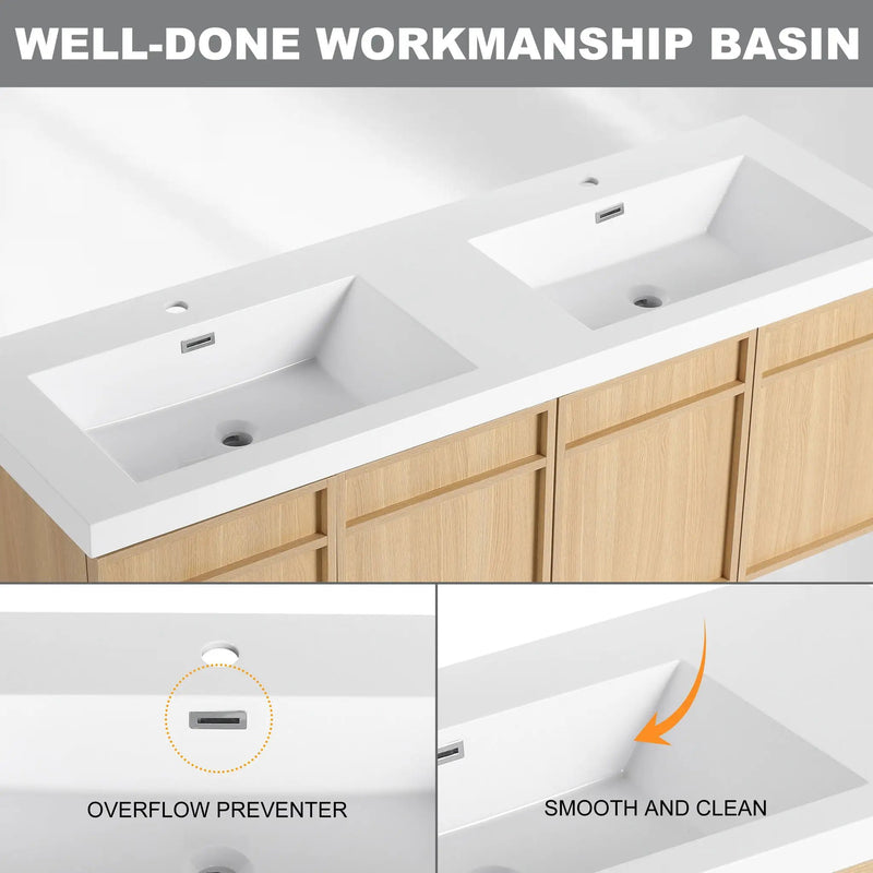 Wall-Mounted Bathroom Vanity With Resin Sink And Soft Closing Doors by Unique Piece Furniture