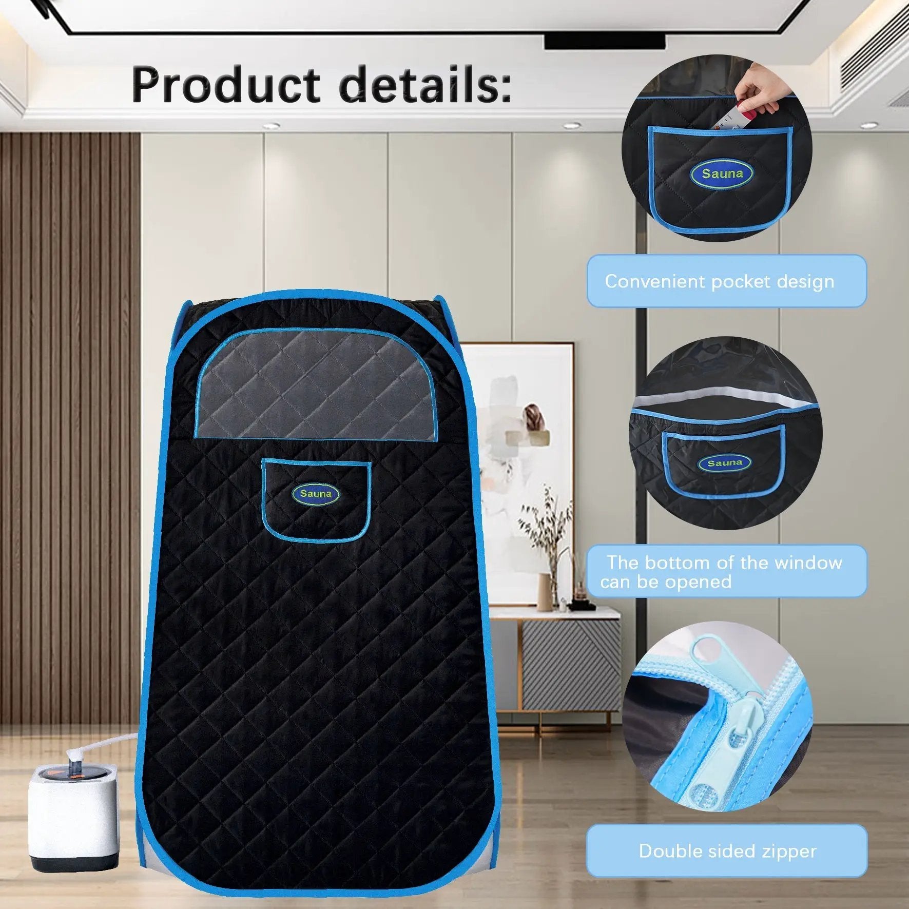 Portable Folding Full size Steam Sauna with 1000W&2.2L steam Generator. Personal Sauna Tent for Relaxation & Spa at home. Fast heating. Folding Steel Rim, it's easy to install, with FCC certification. by HouseOfZazla