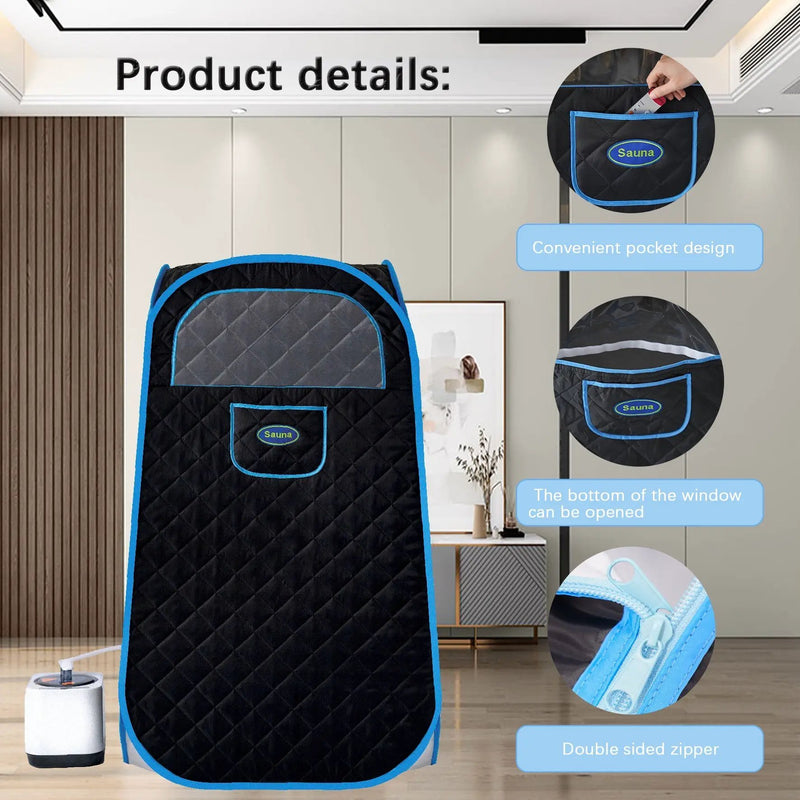 Portable Folding Full size Steam Sauna with 1000W&2.2L steam Generator. Personal Sauna Tent for Relaxation & Spa at home. Fast heating. Folding Steel Rim, it's easy to install, with FCC certification. by HouseOfZazla