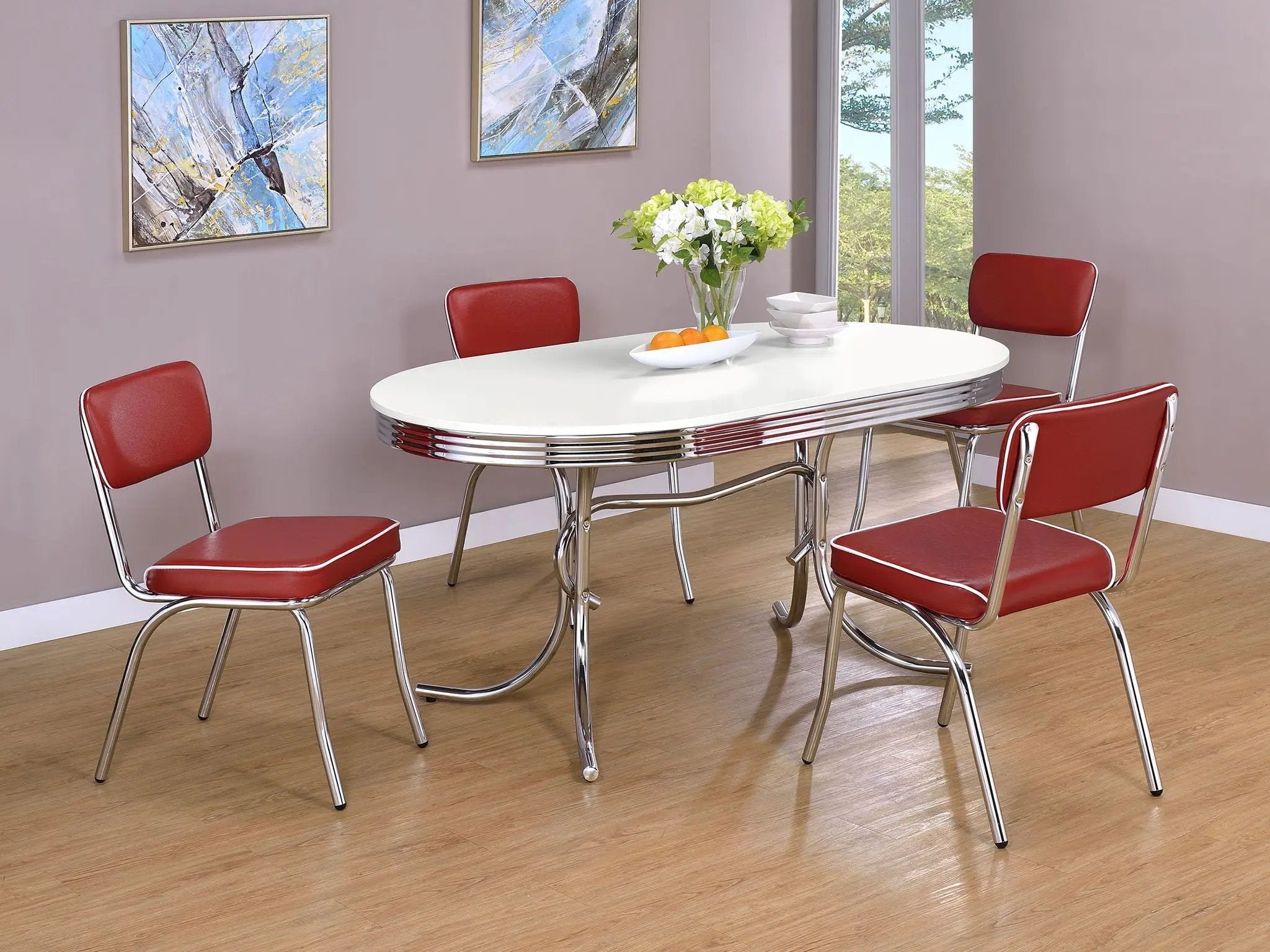 Retro 5-piece Oval Dining Table Set White and Red by Unique Piece Furniture