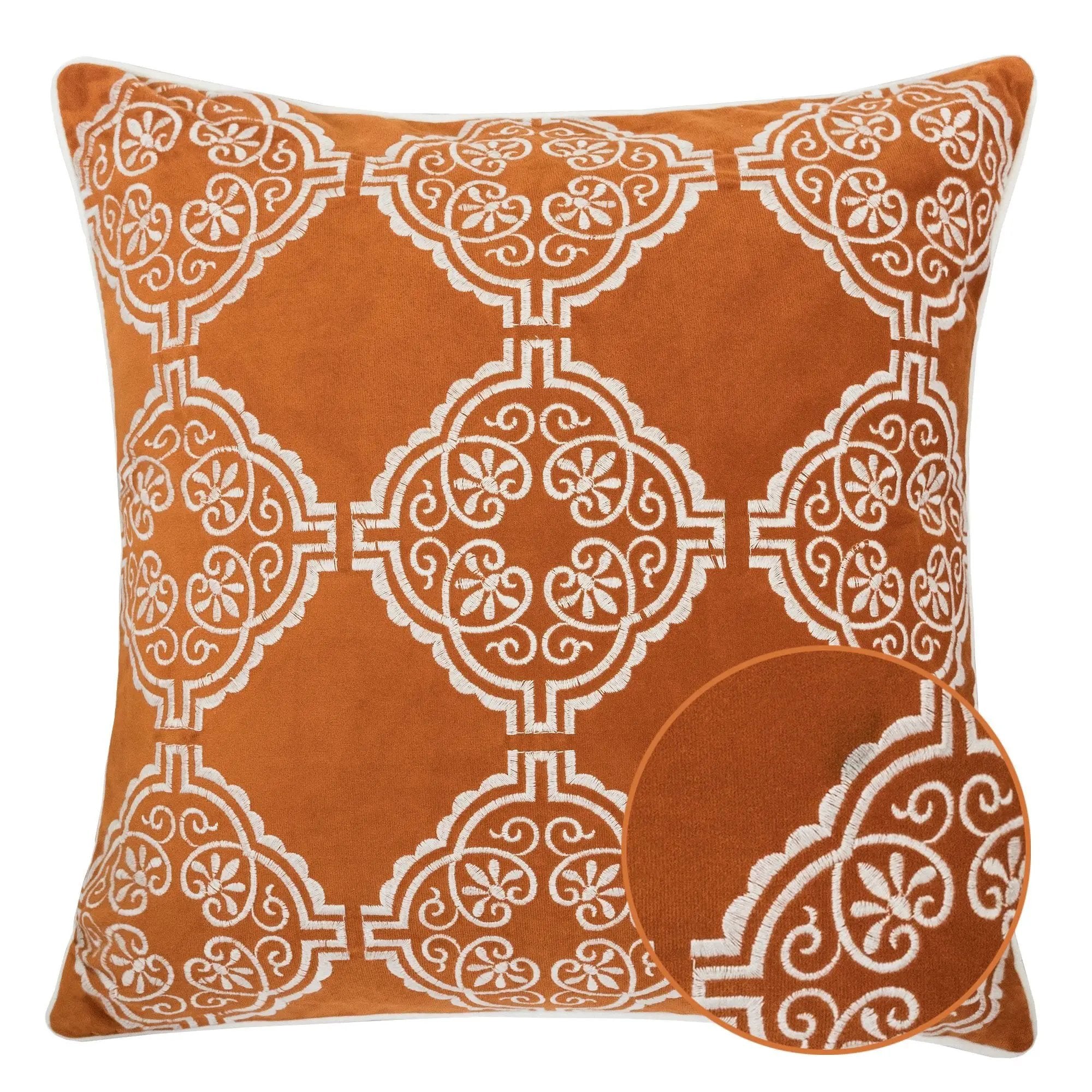 Burnt Orange Damask Embroidered Throw Pillow by HouseOfZazla