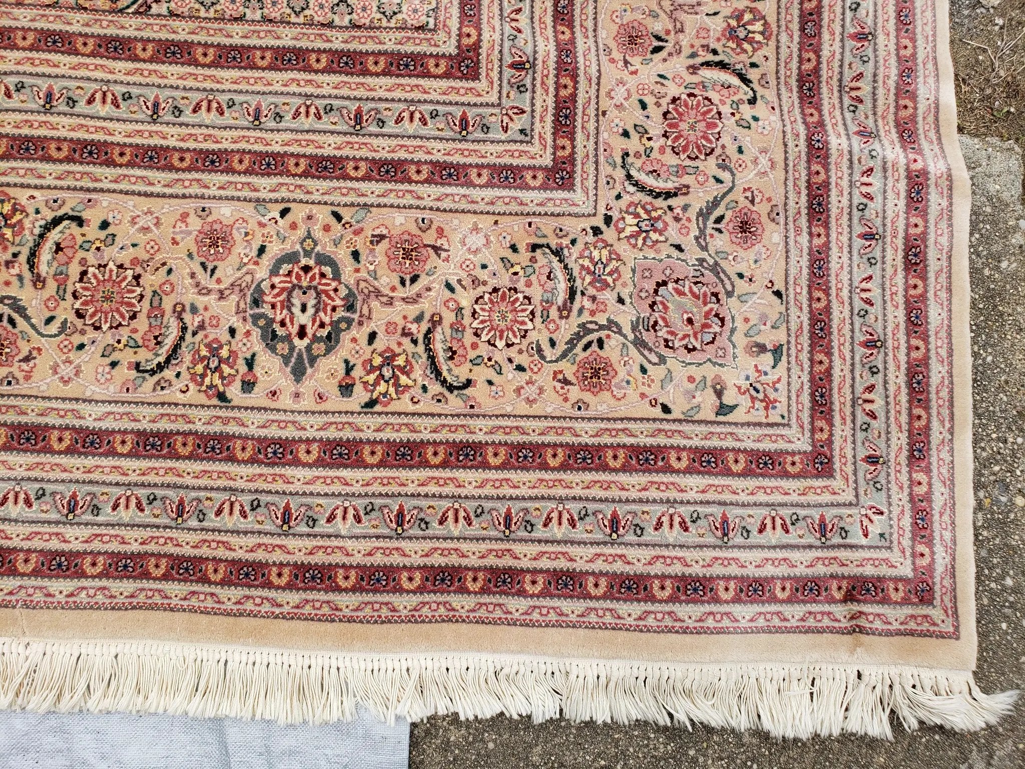 Stunning Oversized Pak Persian Oriental Rug 12x15, Hand Knotted Wool & Silk Palace Sized Carpet, Mahi Pattern, Very Fine, Peach Beige, Wow by Jewel Rugs