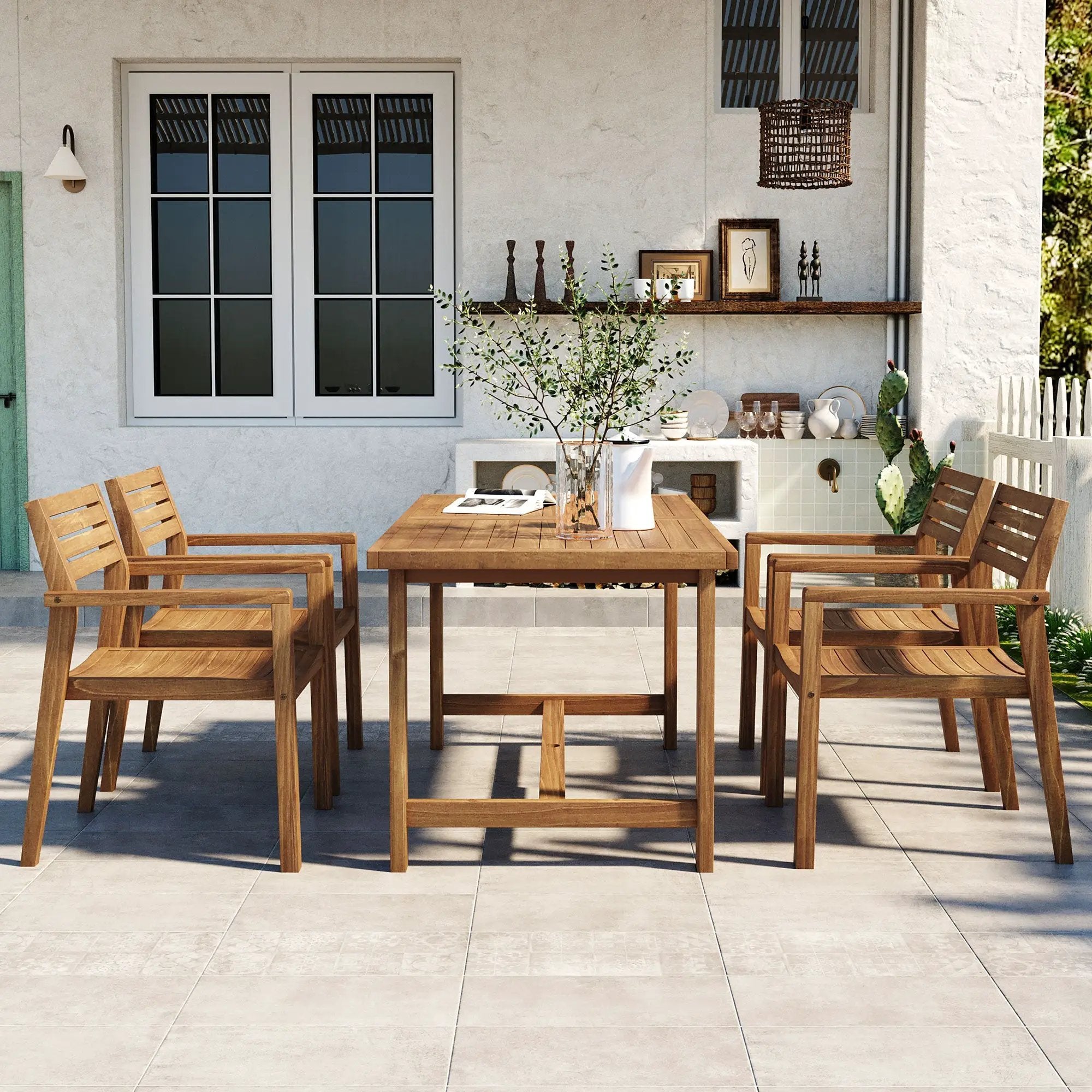 U_STYLE 5-Piece Outdoor Acacia Wood Dining Set by HouseOfZazla