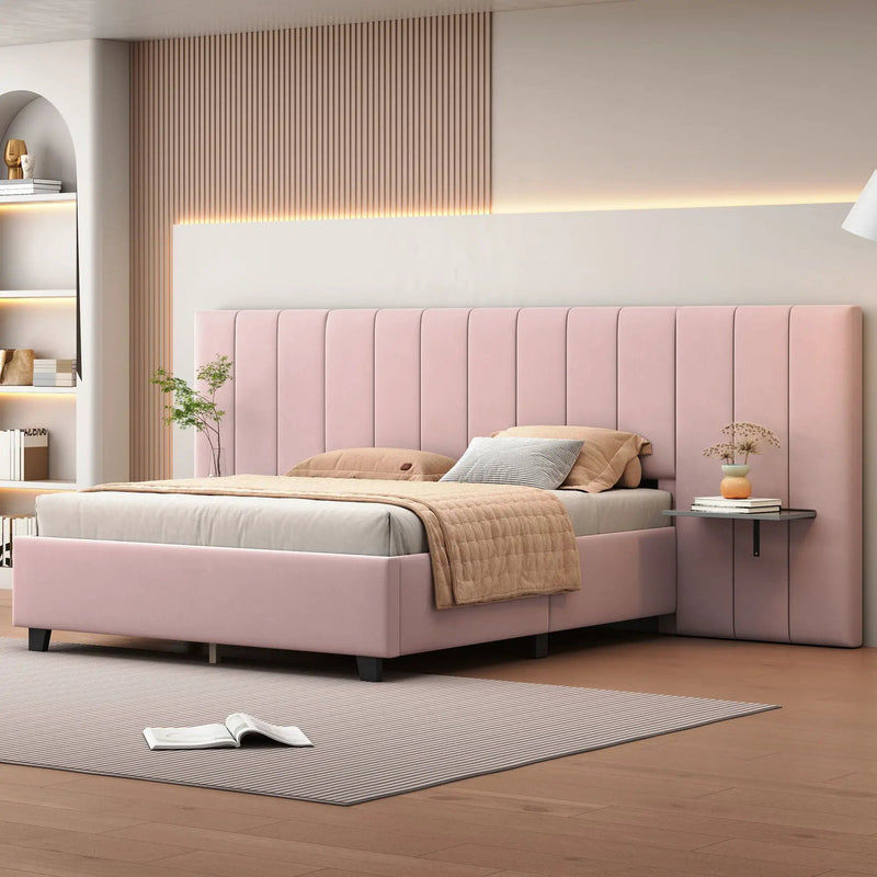 Upholstered Platform Bed With Big Headboard by Unique Piece Furniture