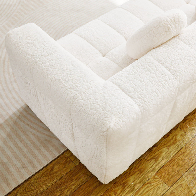 Boneless 3 Seater Sofa With Circular Throw Pillows - Beige by HouseOfZazla