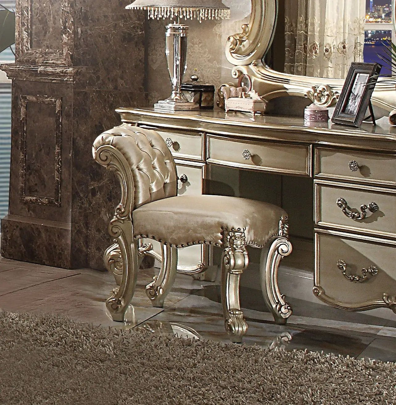 Vendome - Vanity Stool - Gold Patina / Bone by HouseOfZazla