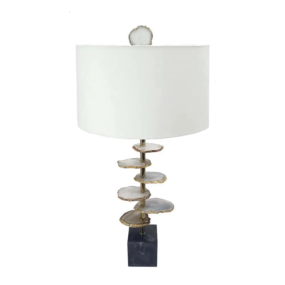 Smoke Agate-Slice Table Lamp with Marble Base by HouseOfZazla