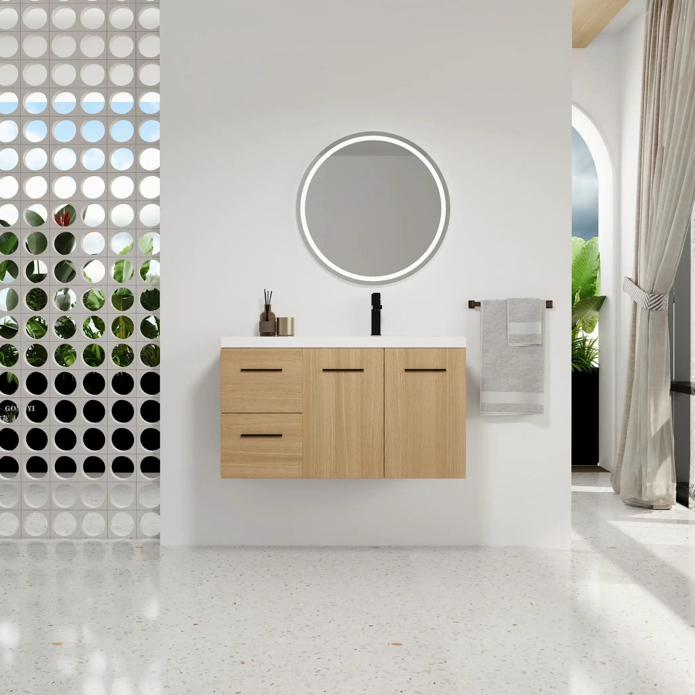 Wall Mounted Floating Bathroom Vanity With Sink, Door & Drawers Modular Cabinet by Unique Piece Furniture