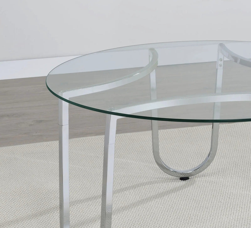 Beller Round Tempered Glass Top End Side Table Chrome by Unique Piece Furniture