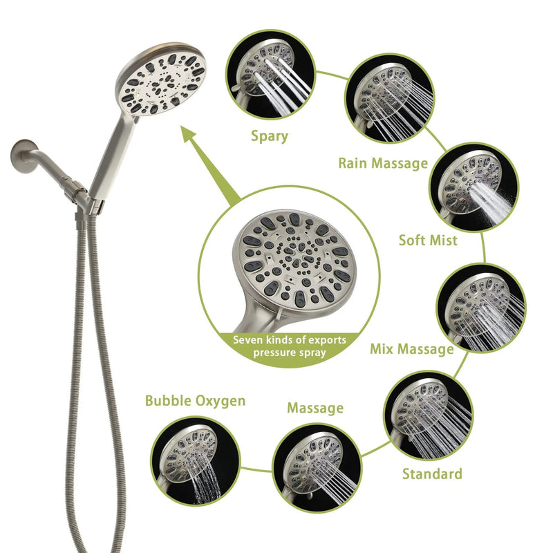 Multi Function Adjustable Hand Shower 7 Function Hand Shower, Wall Mounted - Brushed Nickel by HouseOfZazla