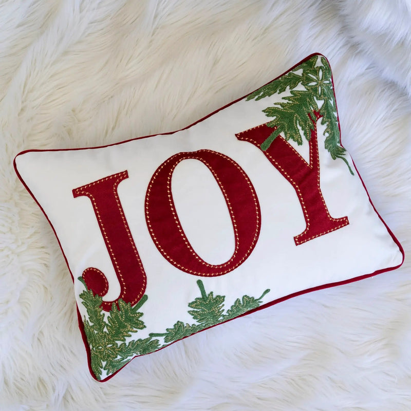 Joy Embroidered Christmas Throw Pillow by HouseOfZazla