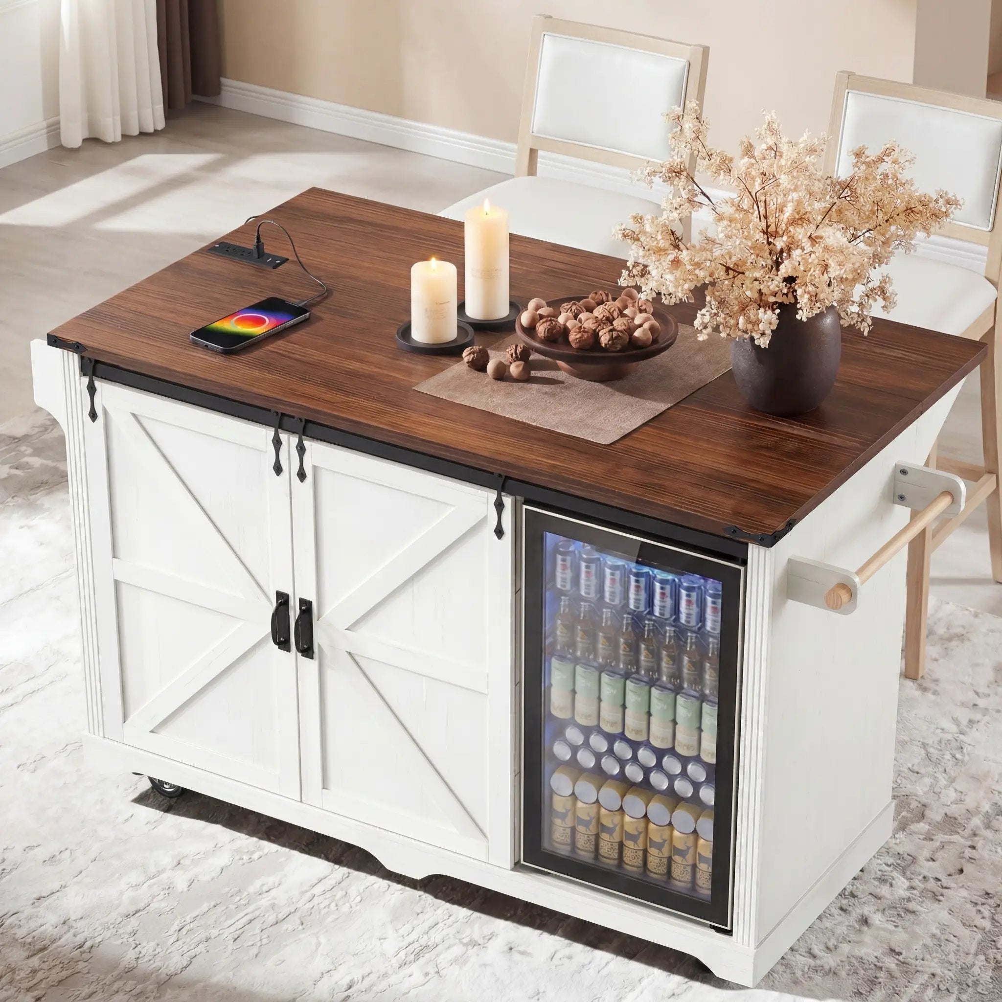 K&K 72" Farmhouse Kitchen Island with Fridge Storage Space by HouseOfZazla