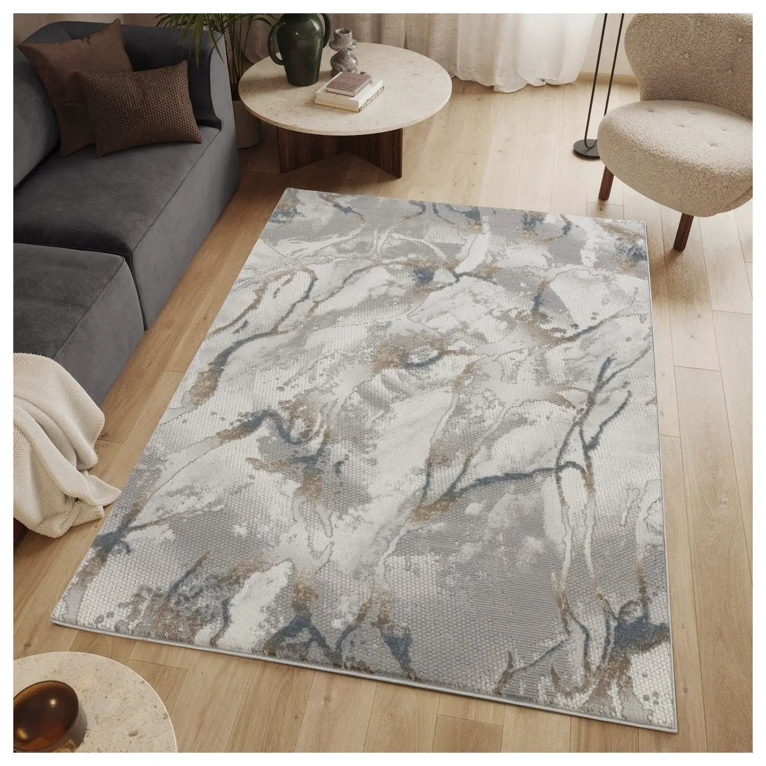 Geometrix - 5'3" X 7'3" Area Rug & Geometric 3D Effect - Ivory / Gray by Unique Piece Furniture