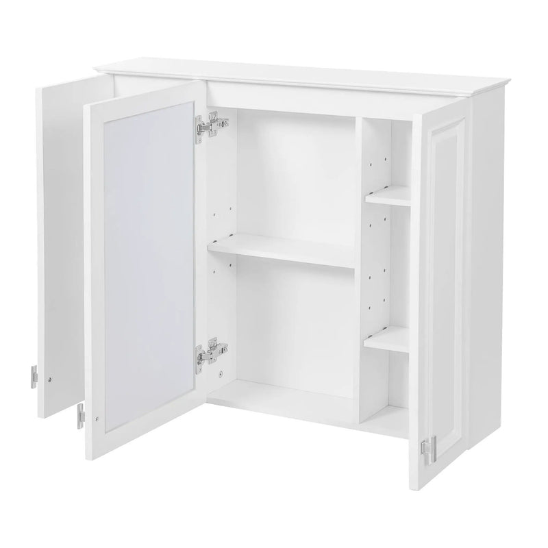 Wall Mounted Mirror Cabinet With 5 Adjustable Shelves, Rectangular Storage For Bathroom - White