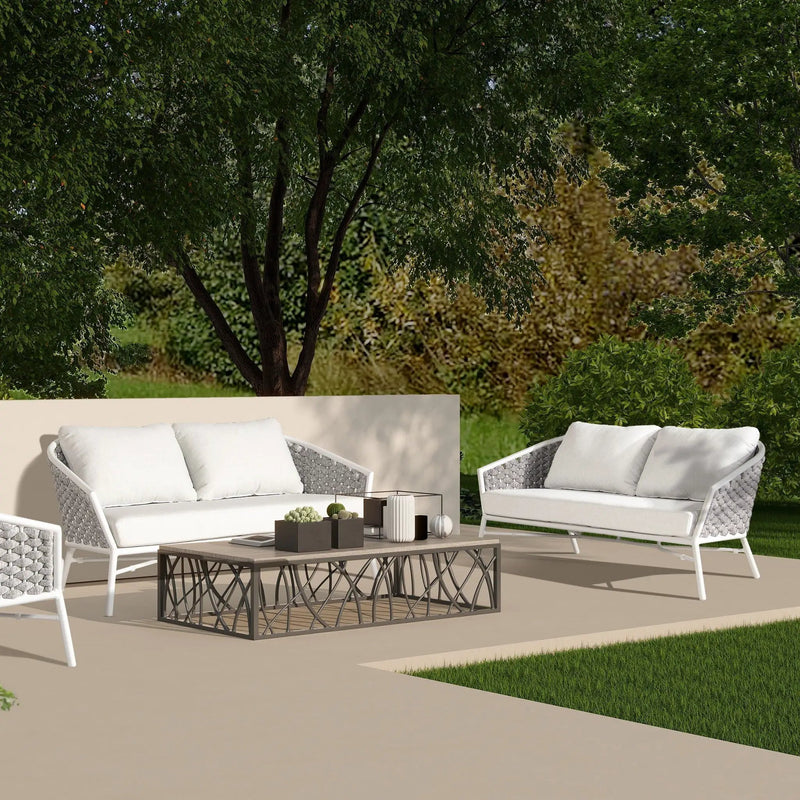 Rowan - Rope Barrel Back Patio Conversation Loveseat Sofa - Optic White by HouseOfZazla