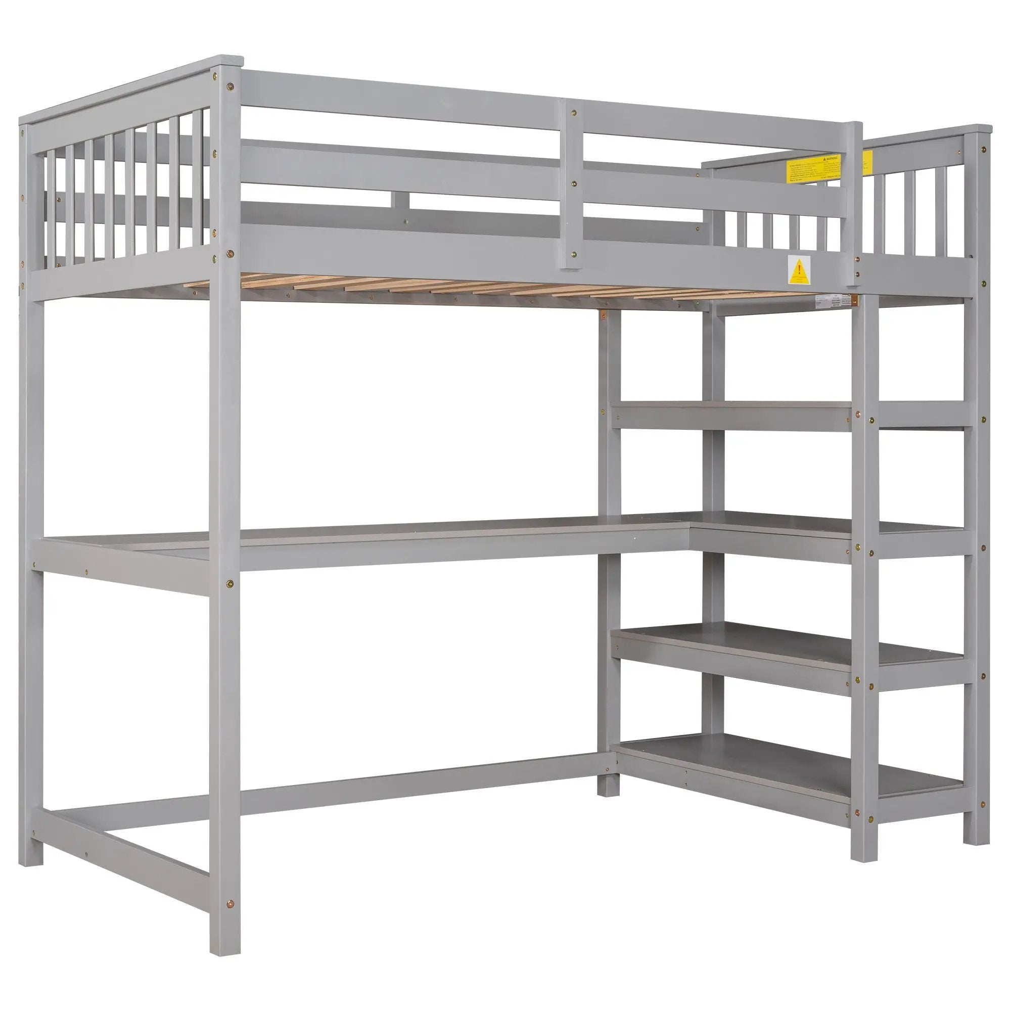 Loft Bed With Storage Shelves And Under Bed Desk