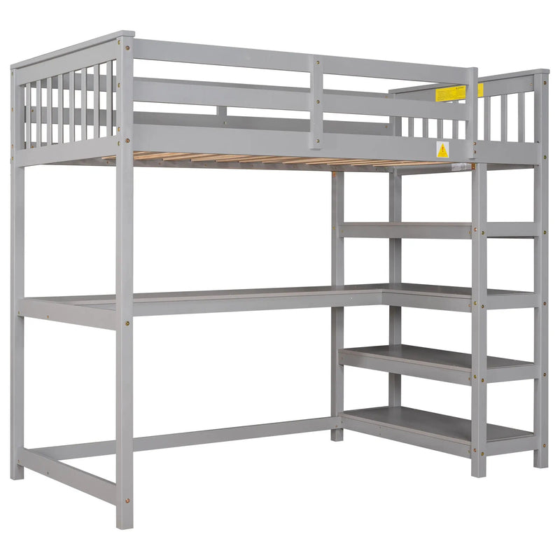 Loft Bed With Storage Shelves And Under Bed Desk