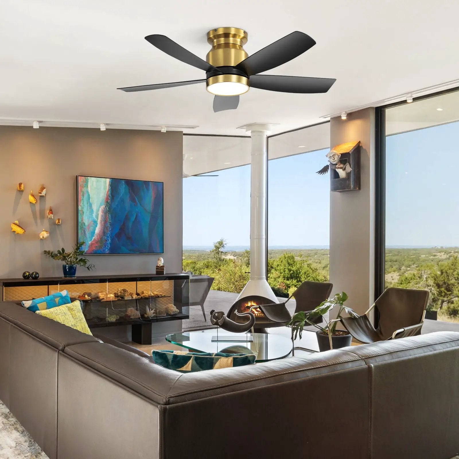 Flush Mount Ceiling Fan With LED Light 22W And Remote Control Blades / Body, DC Motor by Unique Piece Furniture