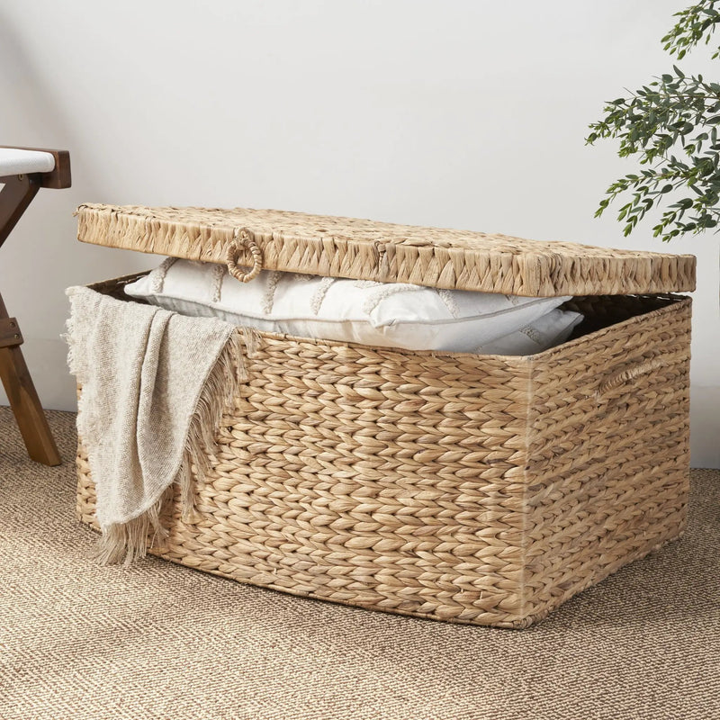 Rectangular Curve Water Hyacinth Woven Wicker Trunk With Handles For Clothes Toys Magazines And Book Storage - Natural / Light Brown by Unique Piece Furniture