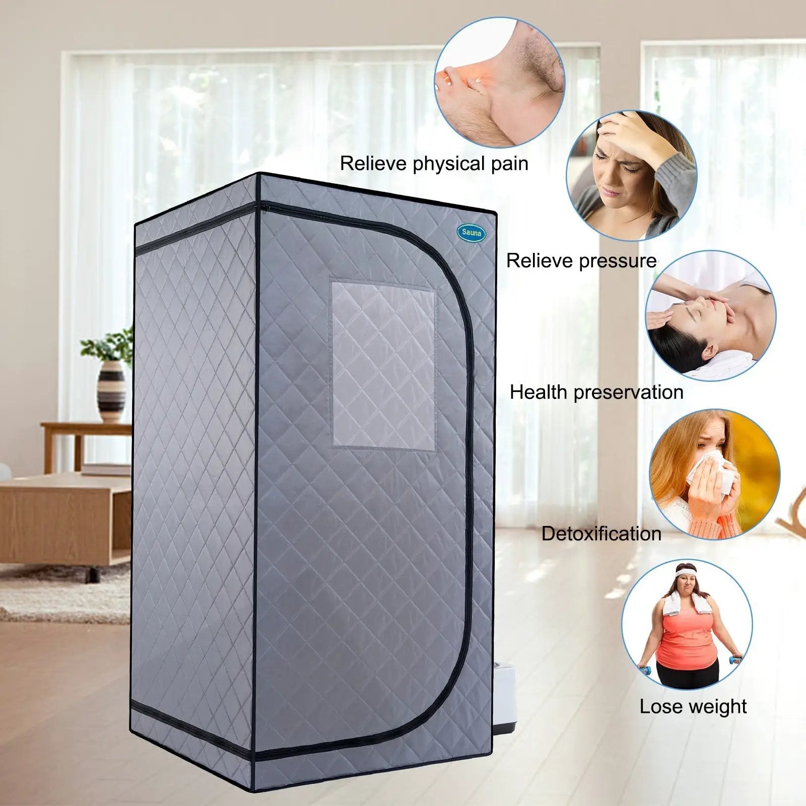 Portable Grey Mini Plus style Steam Sauna tent–Personal Home Spa, with Steam Generator, Remote Control, Foldable Chair, PVC pipes. Easy to Install,fast heating, with FCC & UL Certification by HouseOfZazla