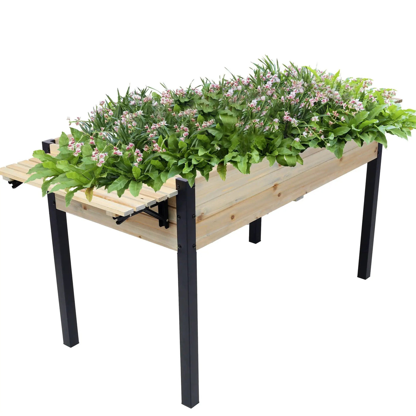 Raised Garden Bed With Metal Legs and Folding Storage Shelf by HouseOfZazla
