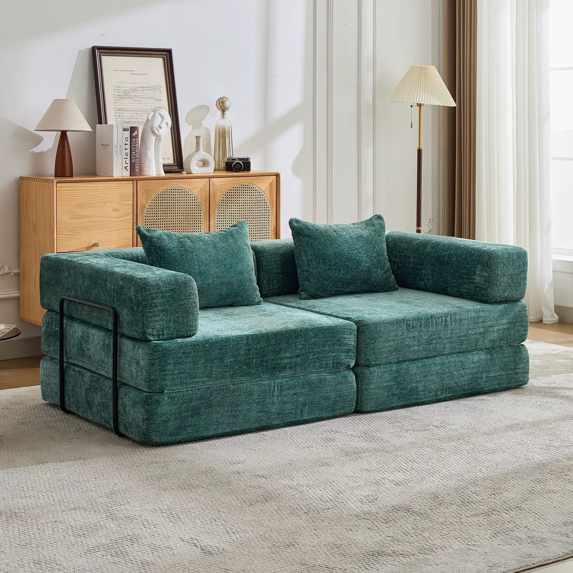 Convertible Floor Sofa Bed With Pillow Back Support Armrest by Unique Piece Furniture