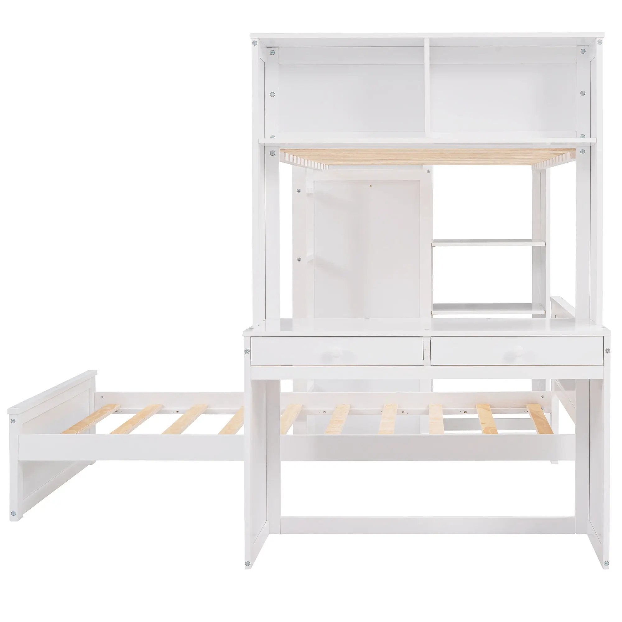 Loft Bed With A Stand Alone Bed, Shelves, Desk, And Wardrobe by HouseOfZazla