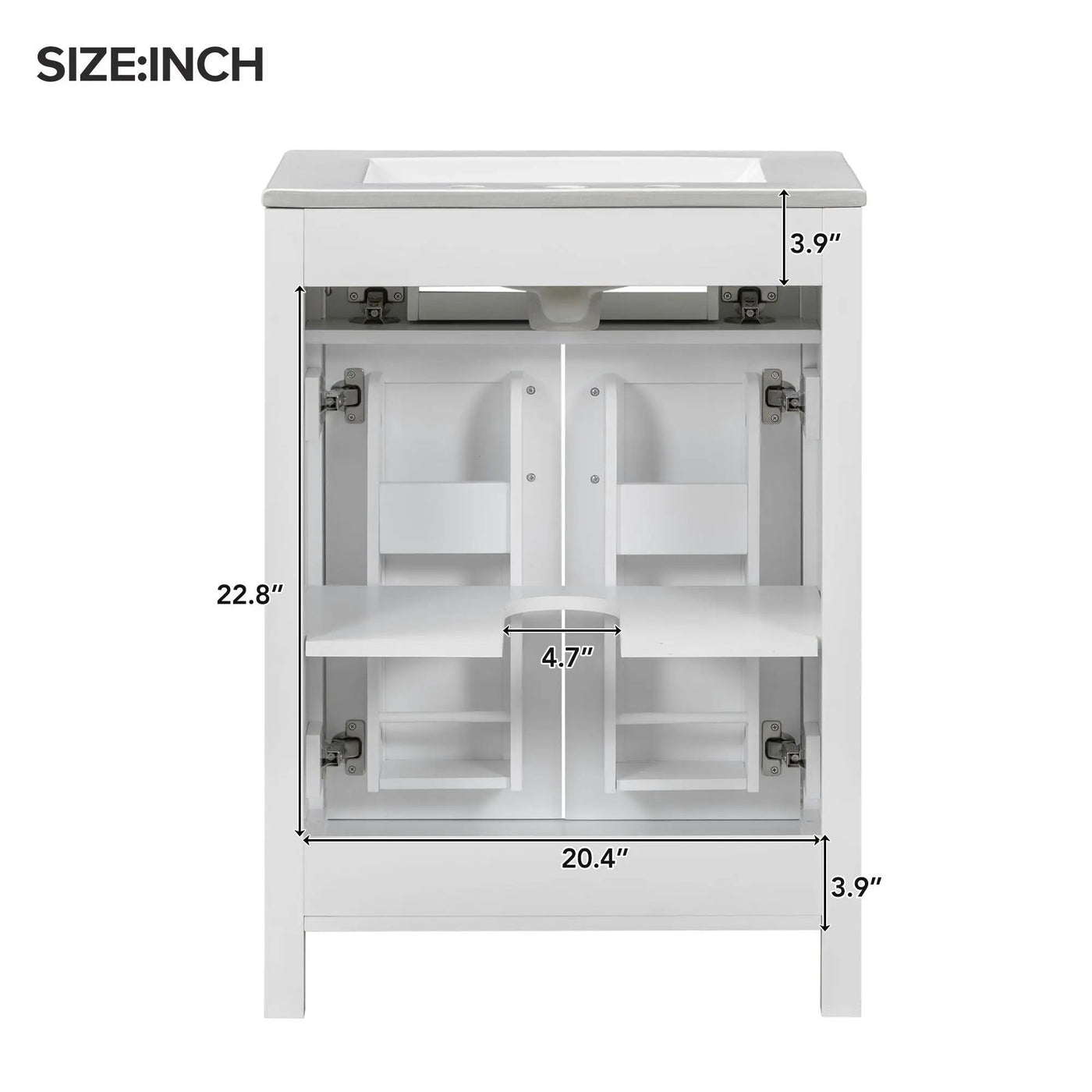 Modern Bathroom Vanity With Ceramic Sink, Soft-Close Doors, Flip Drawer, U-Shaped Shelves, Elegant Storage Solution by HouseOfZazla