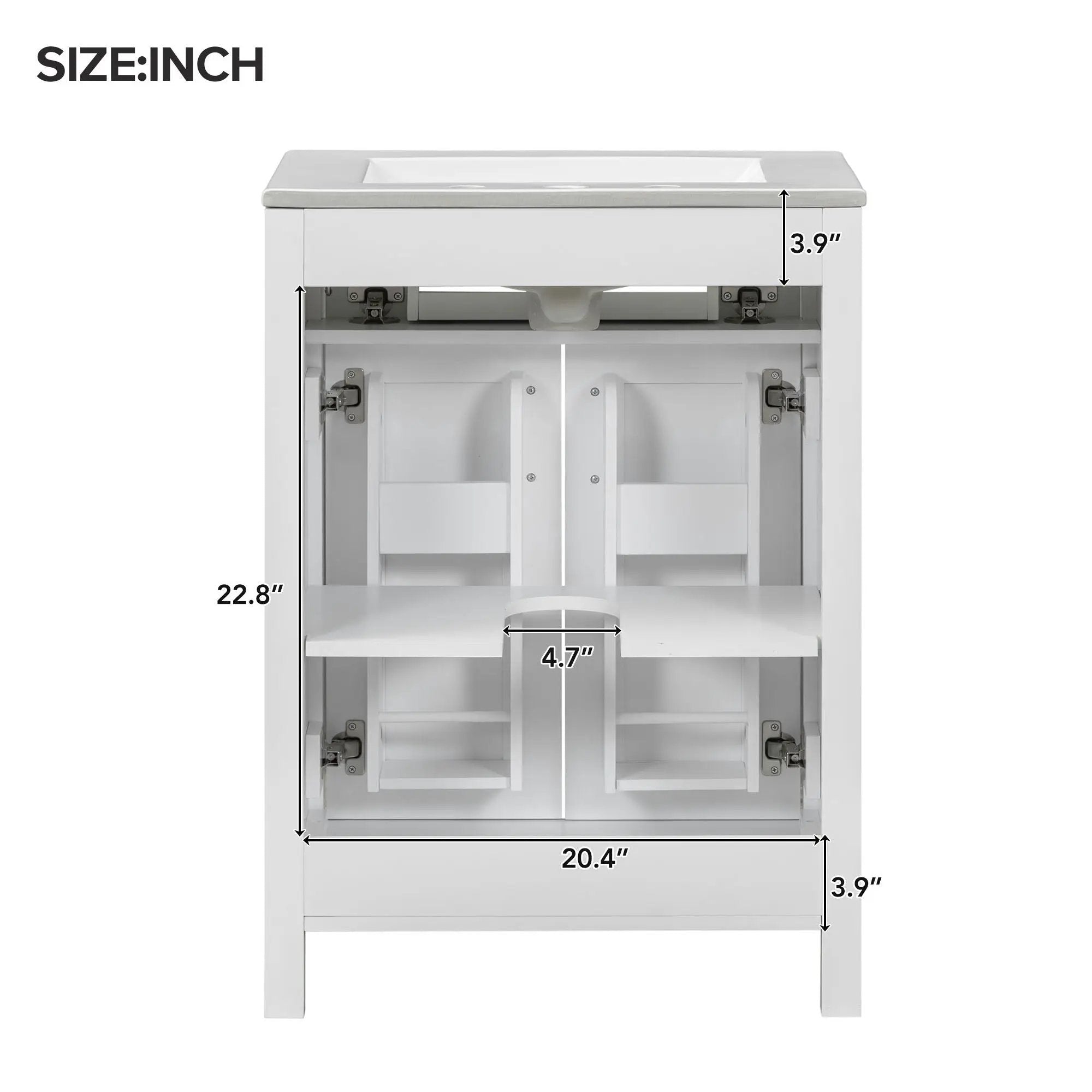 Modern Bathroom Vanity With Ceramic Sink, Soft-Close Doors, Flip Drawer, U-Shaped Shelves, Elegant Storage Solution
