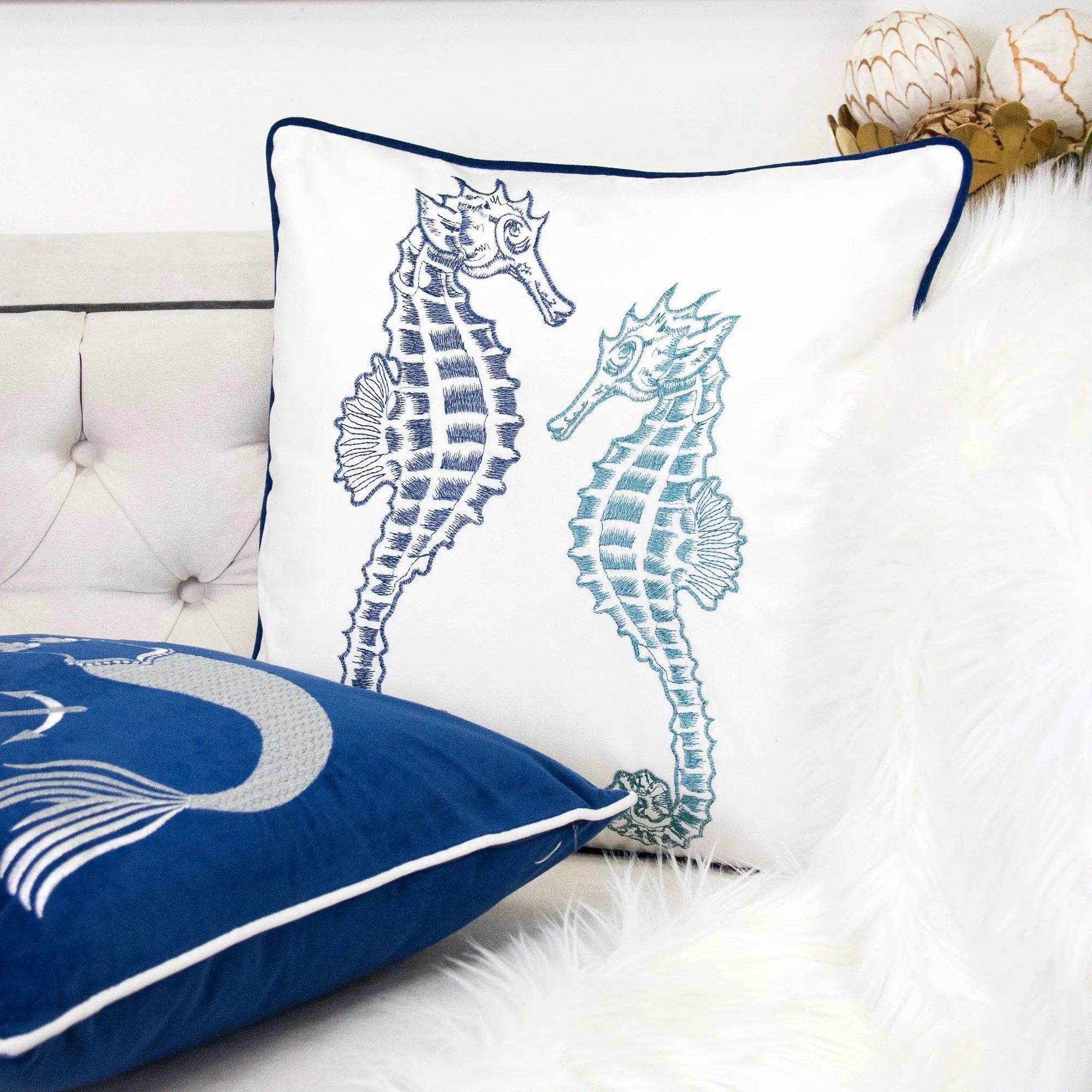 Seahorses Pillow Cover With Matching Back by Unique Piece Furniture