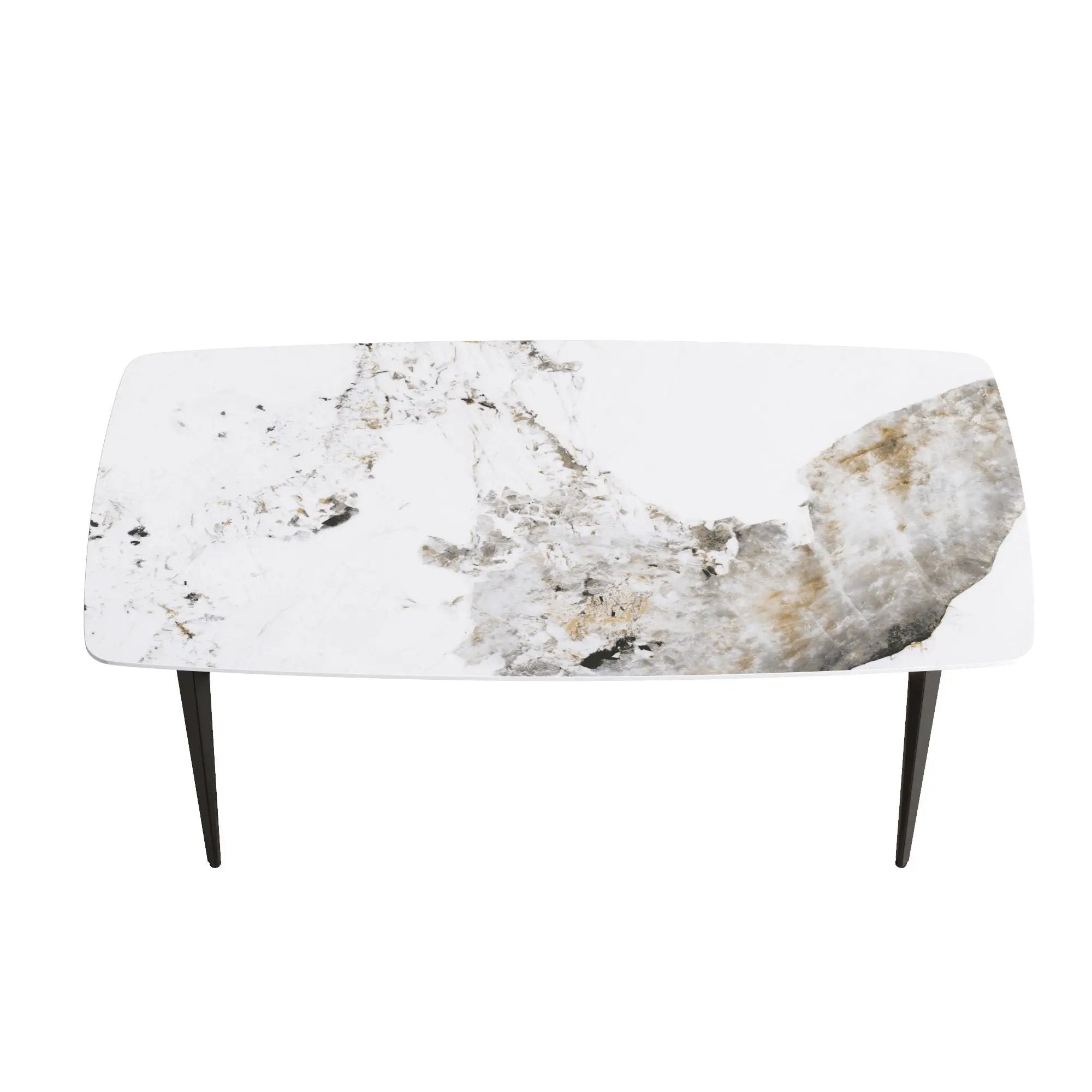 70.87" Modern Artificial Stone Pandora White Curved Black Metal Leg Dining Table - Antique White by HouseOfZazla