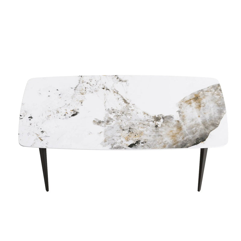 70.87" Modern Artificial Stone Pandora White Curved Black Metal Leg Dining Table - Antique White by HouseOfZazla